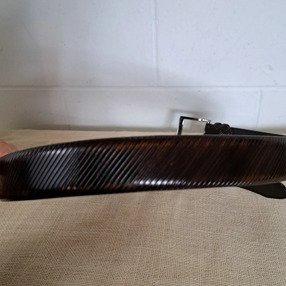 Jos A Bank Brown Ribbed Leather Dress Business Belt Silver Buckle Sz36